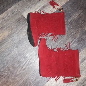 Never worn red frayed boots size 8.5